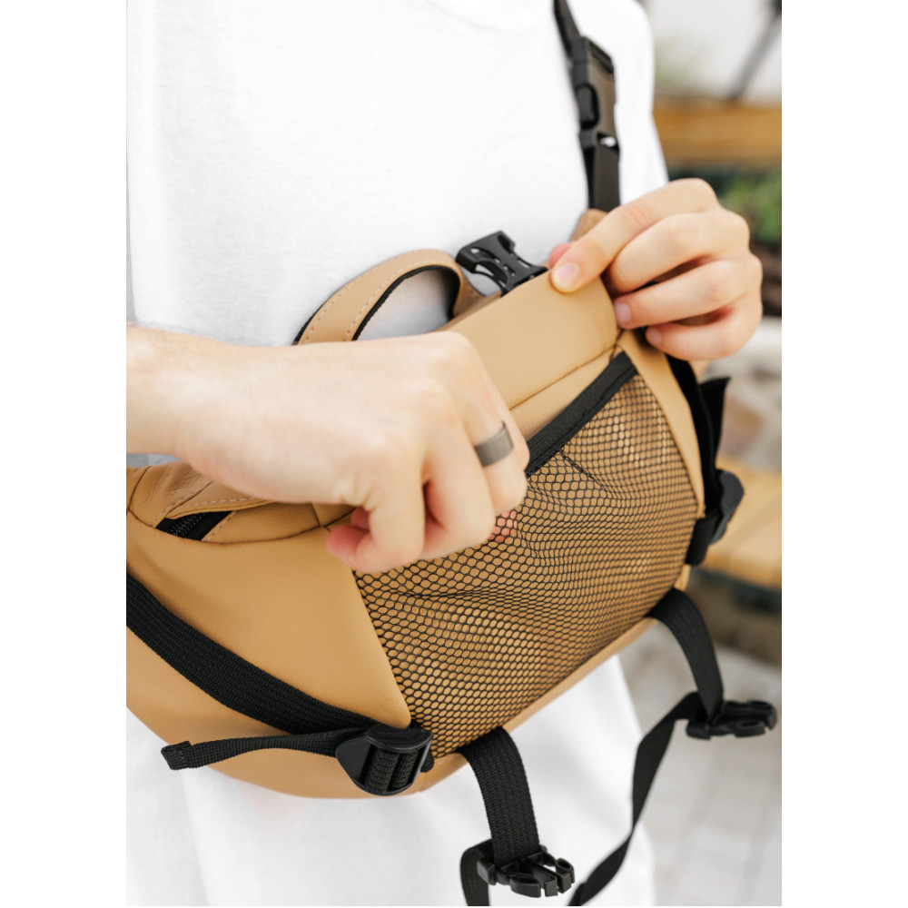 Велика чоловіча сумка бананка Sambag DynamicDart бежева 38 × 21 × 7 см (80411026m)