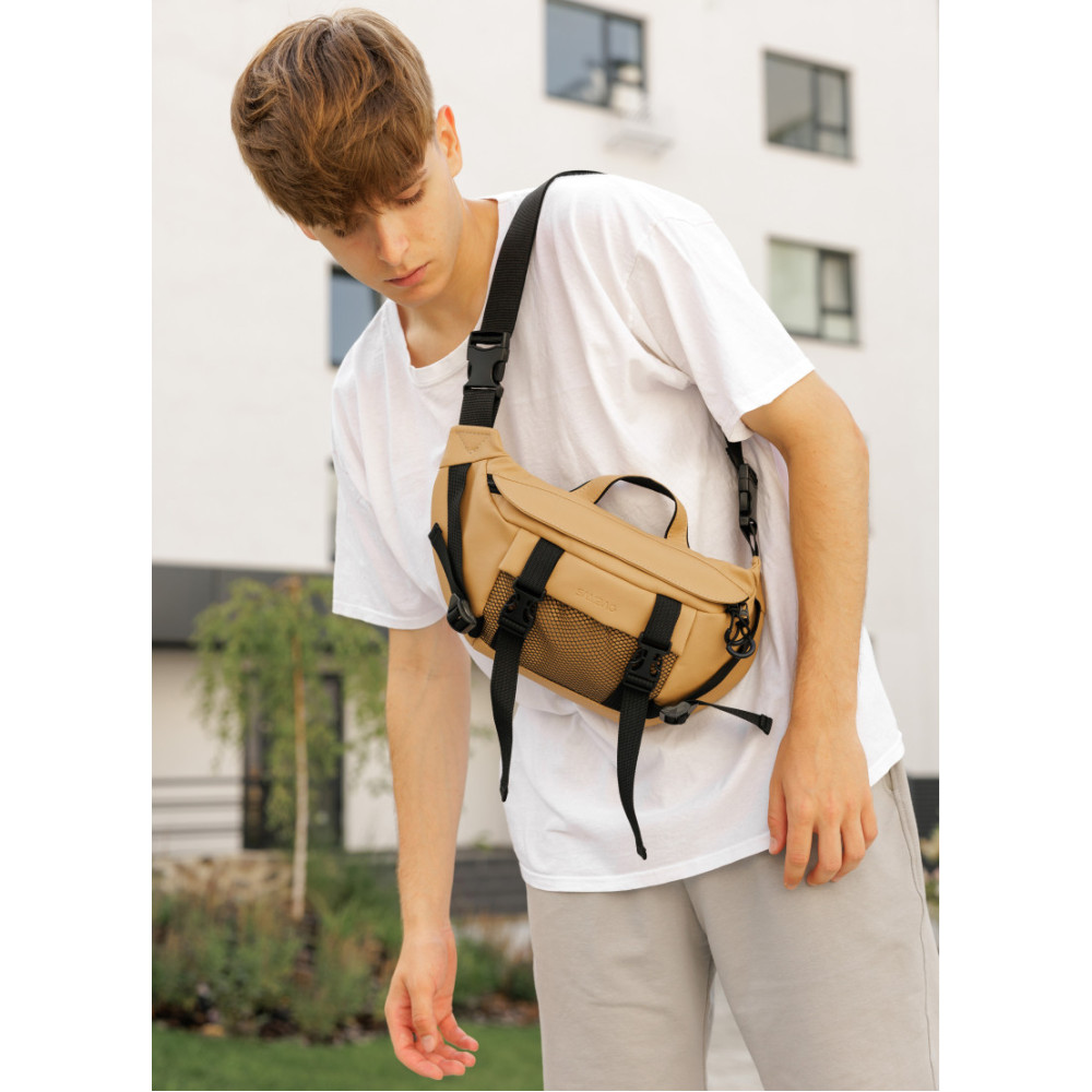 Велика чоловіча сумка бананка Sambag DynamicDart бежева 38 × 21 × 7 см (80411026m)