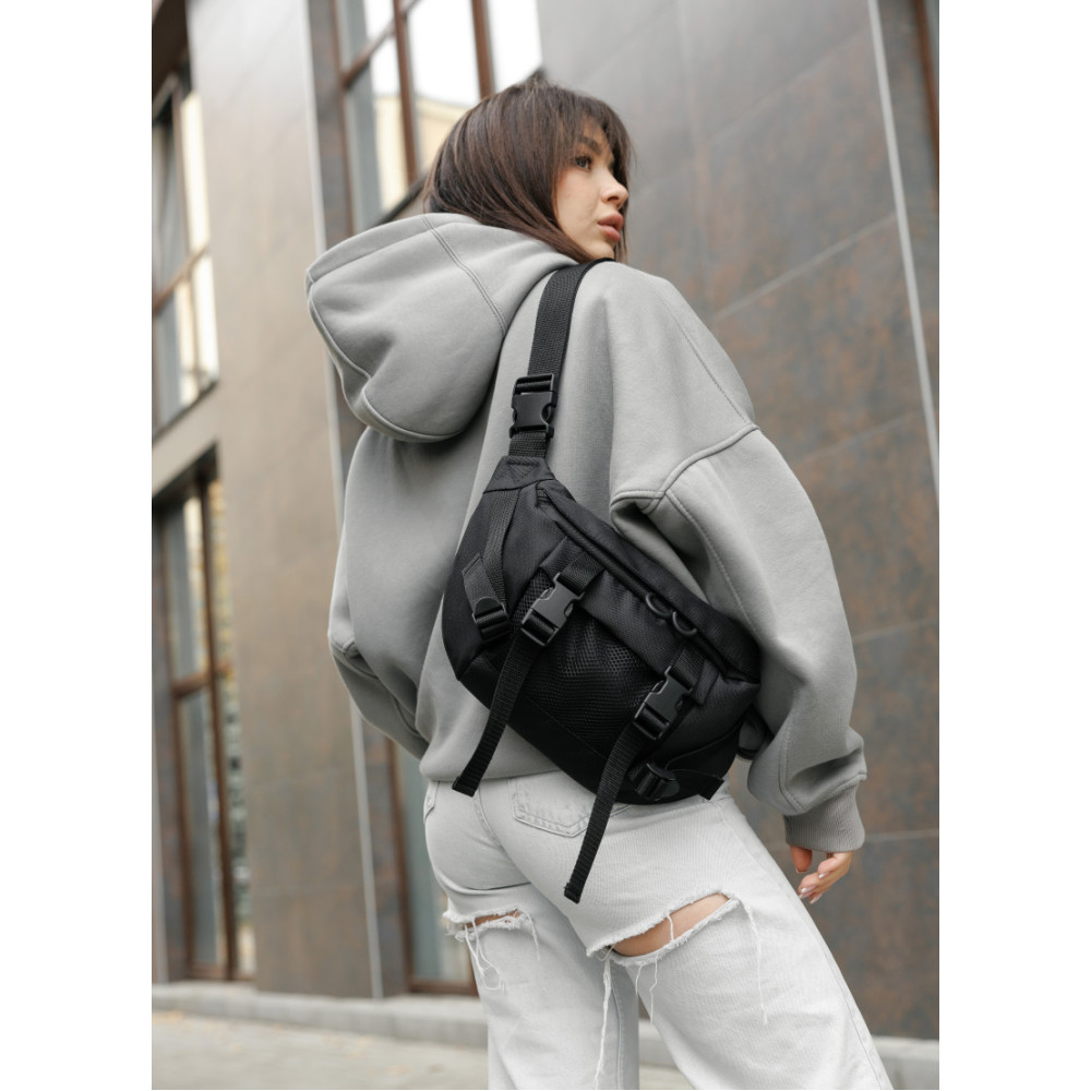 Женская сумка бананка Sambag Dynamicdart черная 38 × 21 × 7 см (80411065)