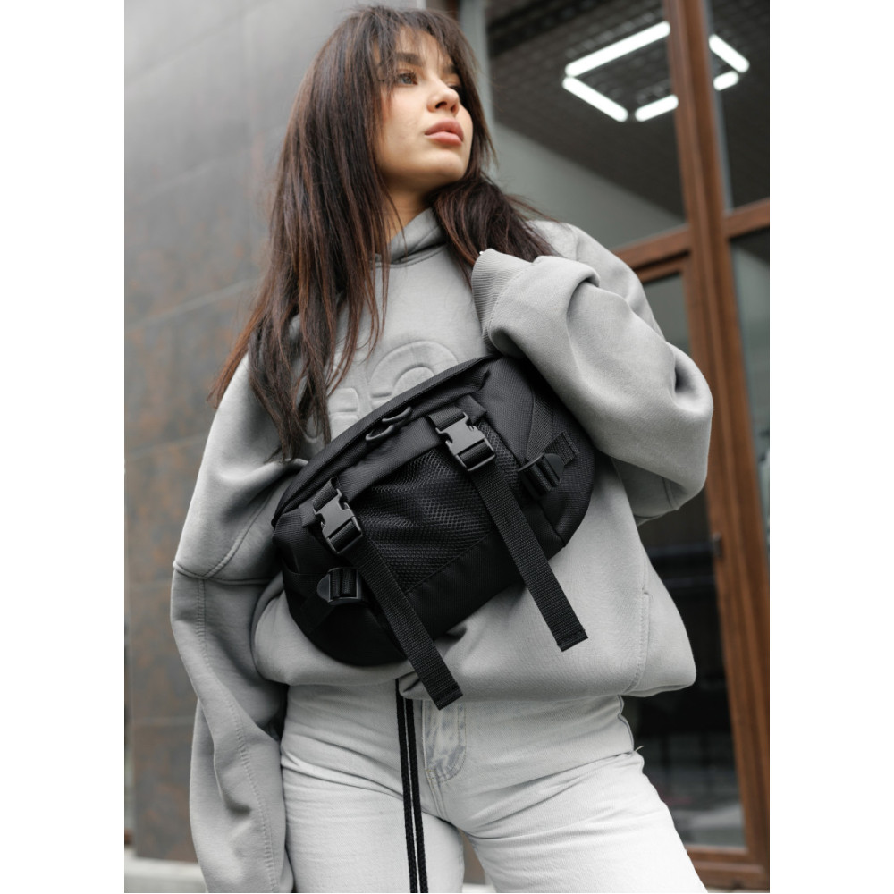 Женская сумка бананка Sambag Dynamicdart черная 38 × 21 × 7 см (80411065)