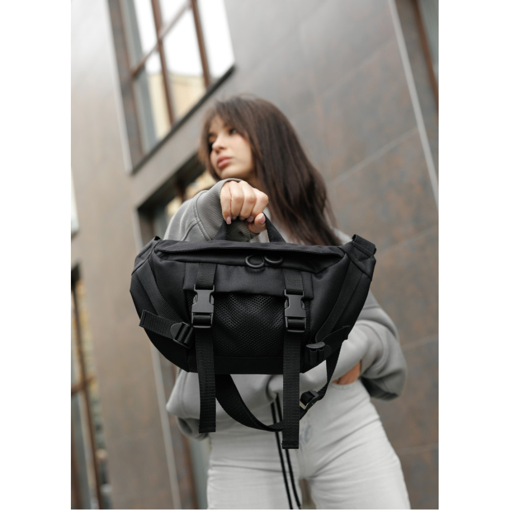 Женская сумка бананка Sambag Dynamicdart черная 38 × 21 × 7 см (80411065)