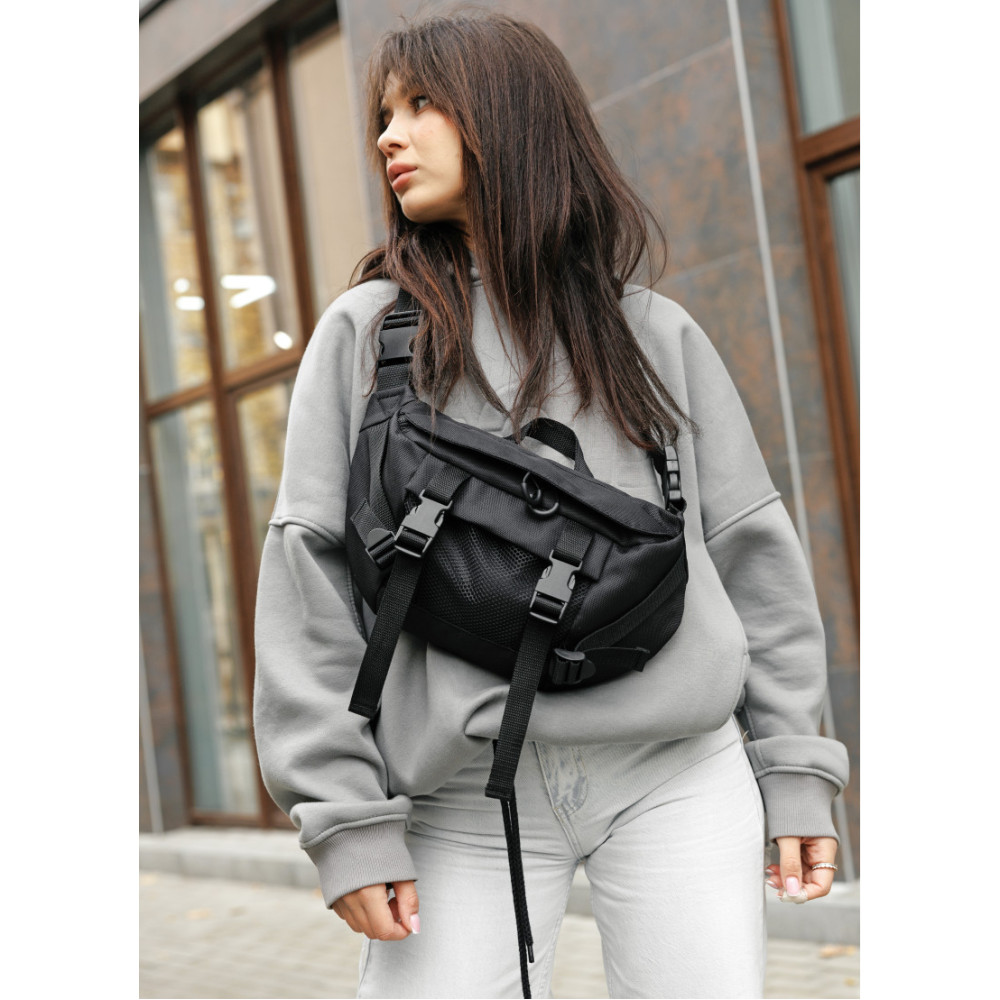 Женская сумка бананка Sambag Dynamicdart черная 38 × 21 × 7 см (80411065)