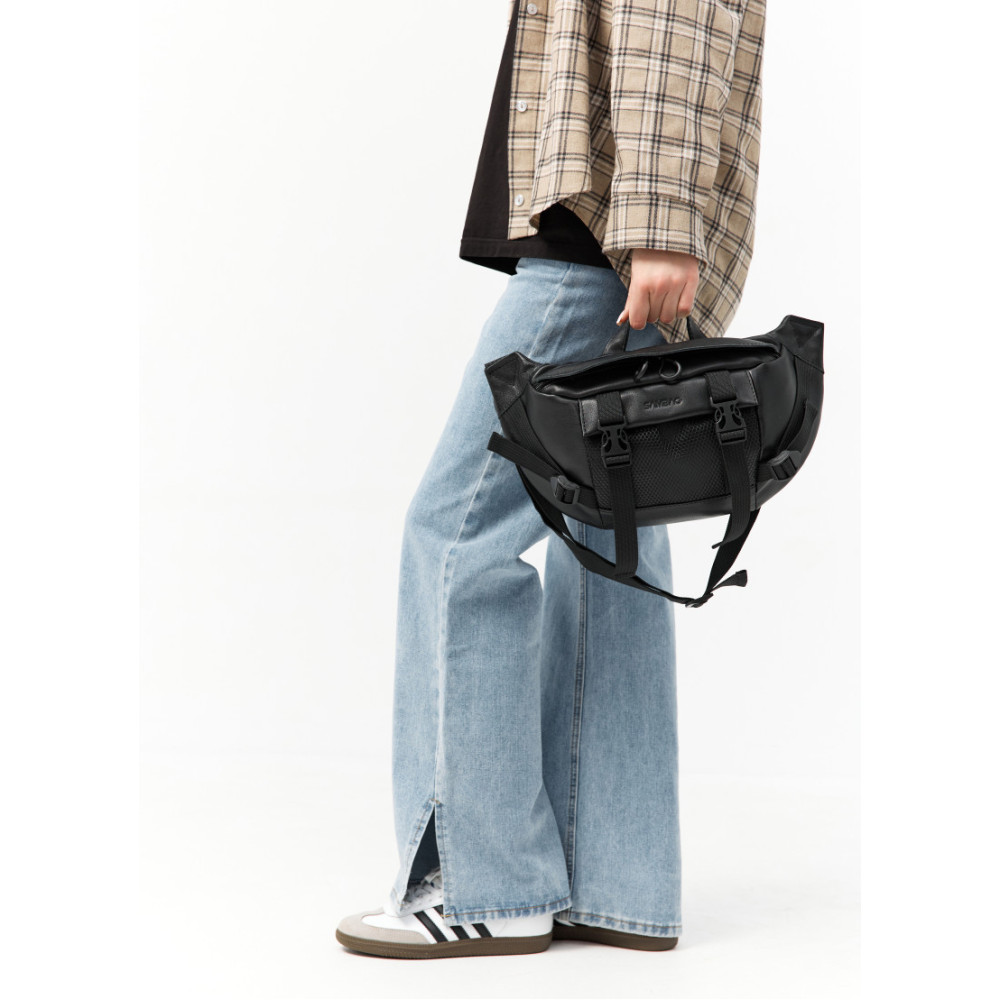 Большая женская поясная сумка бананка Sambag DynamicDart черная 38×21×7 см (80411101)
