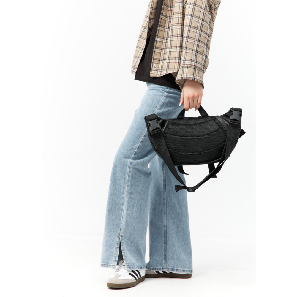 Большая женская поясная сумка бананка Sambag DynamicDart черная 38×21×7 см (80411101)