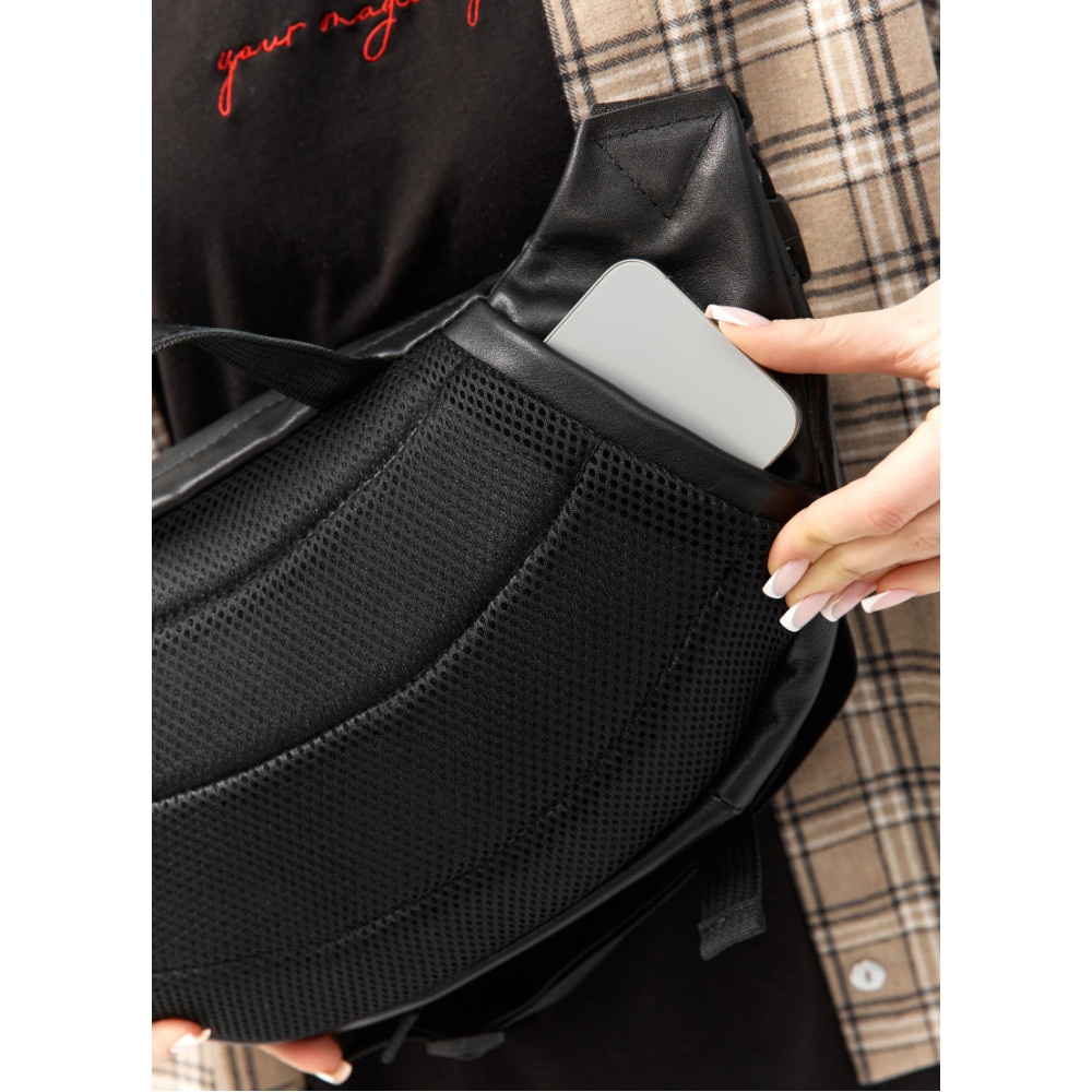 Большая женская поясная сумка бананка Sambag DynamicDart черная 38×21×7 см (80411101)