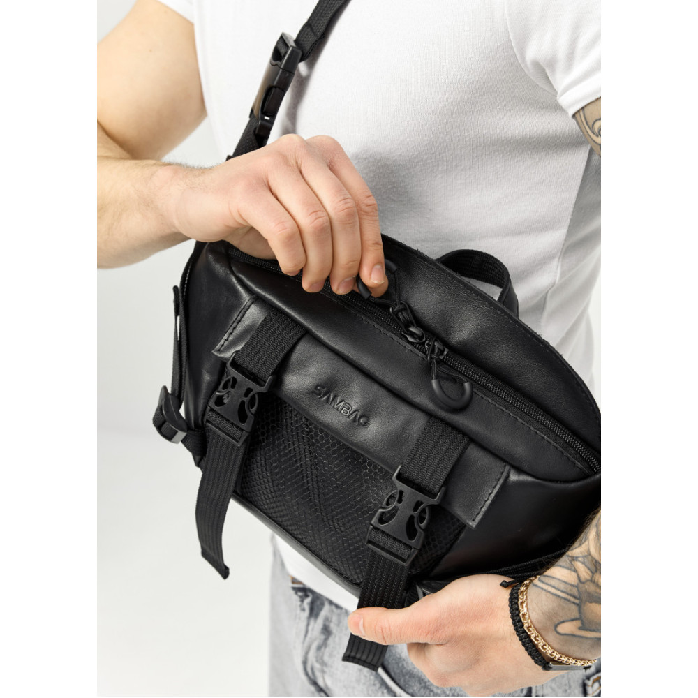 Большая мужская сумка бананка Sambag DynamicDart черная 38 × 21 × 7 см (80411101m)