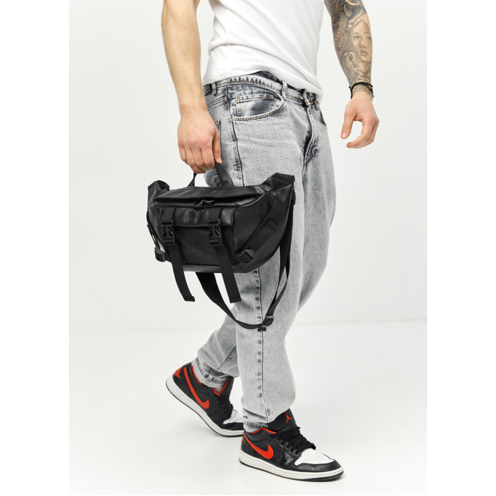 Большая мужская сумка бананка Sambag DynamicDart черная 38 × 21 × 7 см (80411101m)