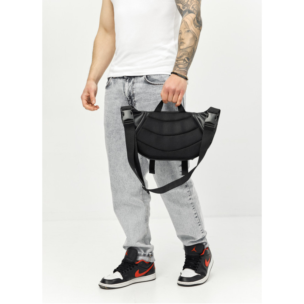 Большая мужская сумка бананка Sambag DynamicDart черная 38 × 21 × 7 см (80411101m)