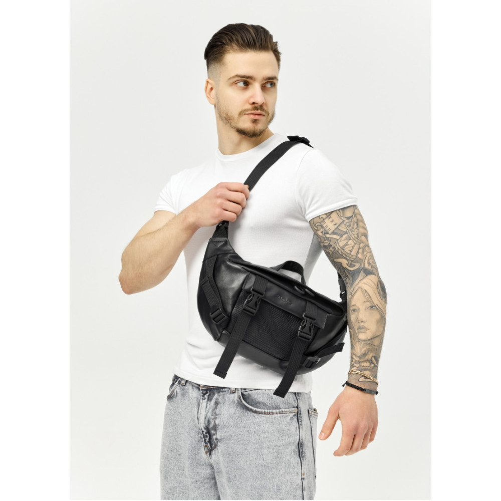 Большая мужская сумка бананка Sambag DynamicDart черная 38 × 21 × 7 см (80411101m)
