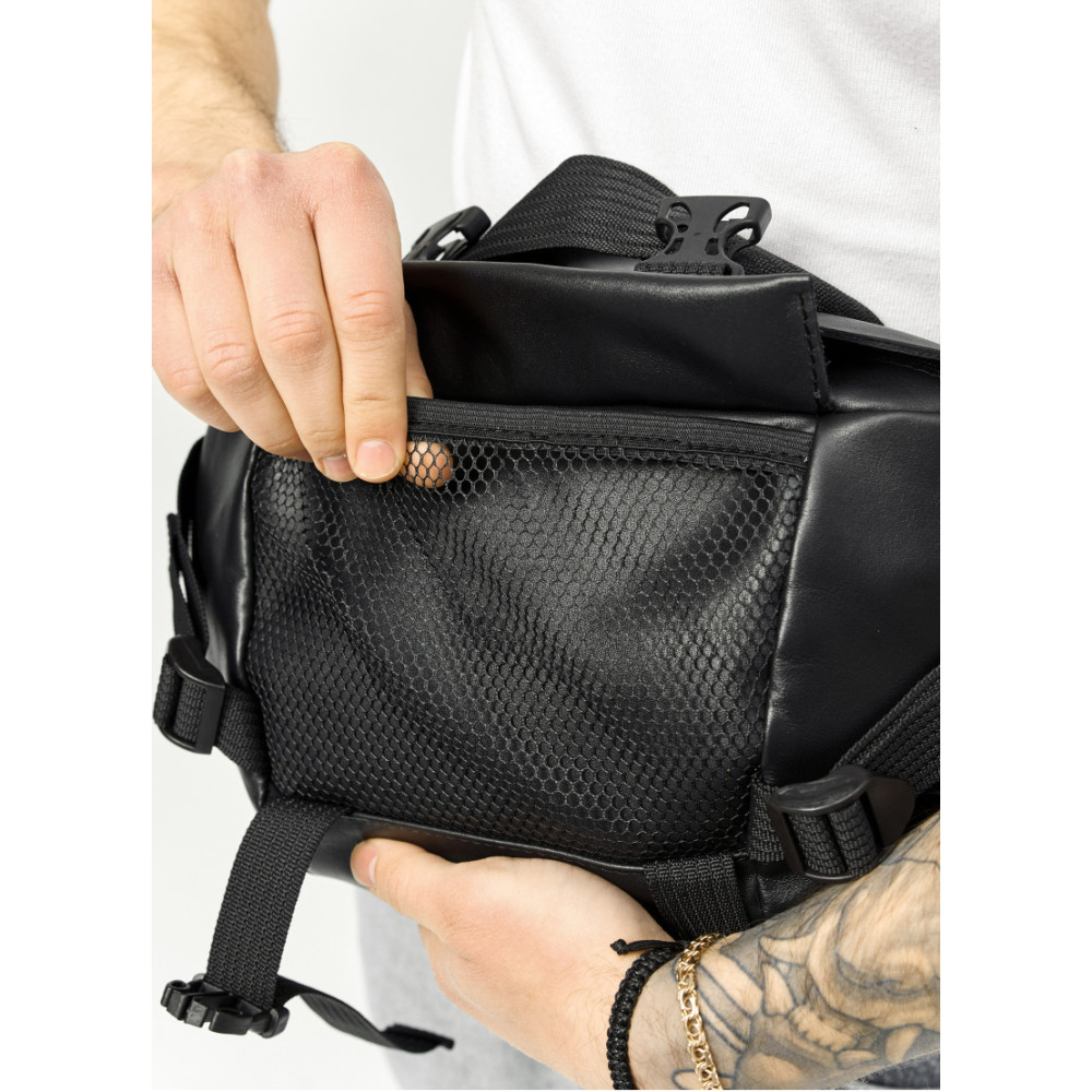 Большая мужская сумка бананка Sambag DynamicDart черная 38 × 21 × 7 см (80411101m)