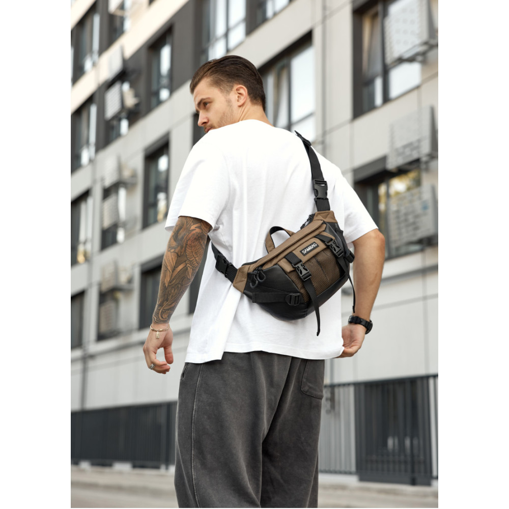 Большая мужская сумка бананка Sambag DynamicDart орех 38 × 21 × 7 см (80411119m)
