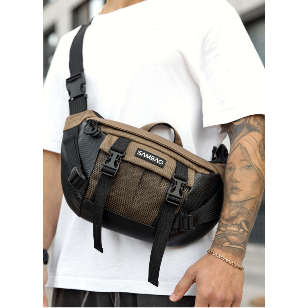 Большая мужская сумка бананка Sambag DynamicDart орех 38 × 21 × 7 см (80411119m)