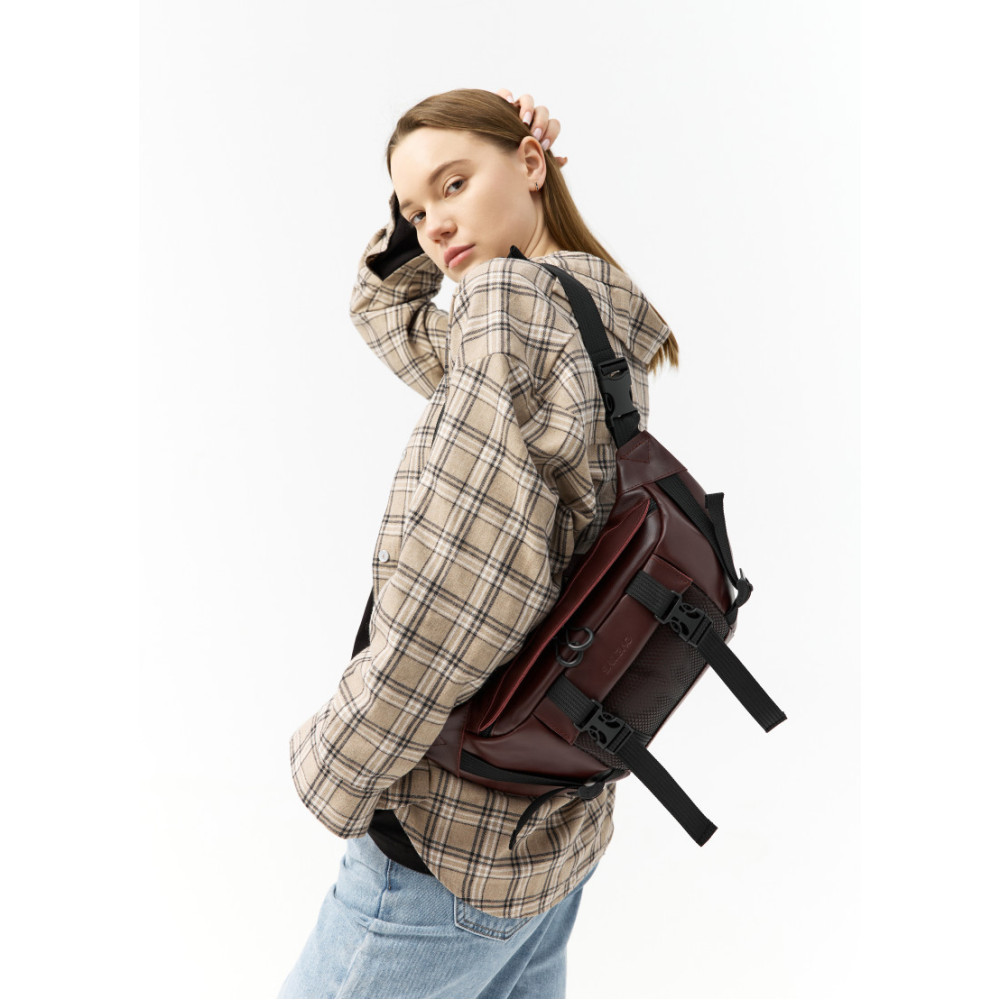 Велика жіноча поясна сумка бананка Sambag DynamicDart марсала 38 × 21 × 7 см (80411120)