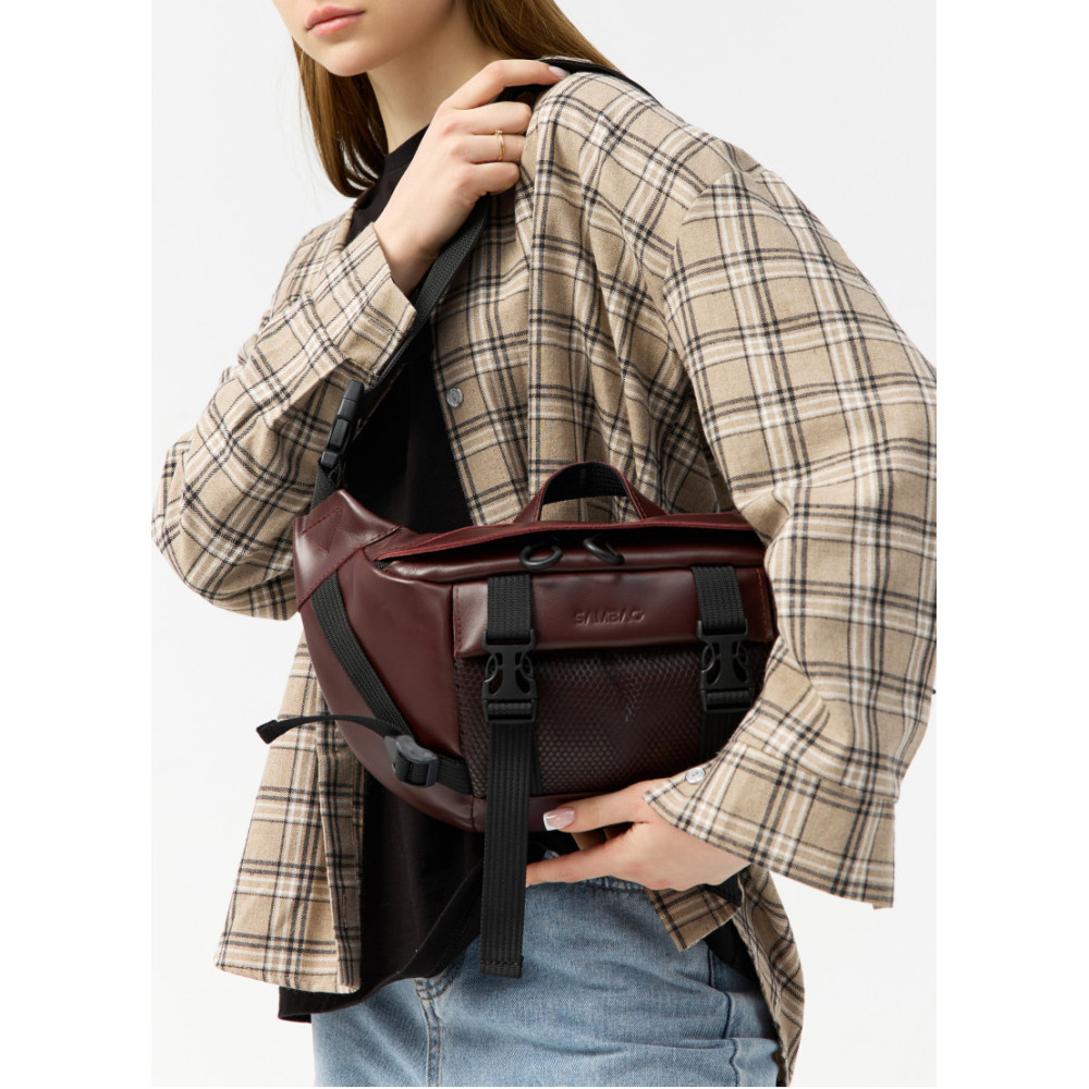 Велика жіноча поясна сумка бананка Sambag DynamicDart марсала 38 × 21 × 7 см (80411120)