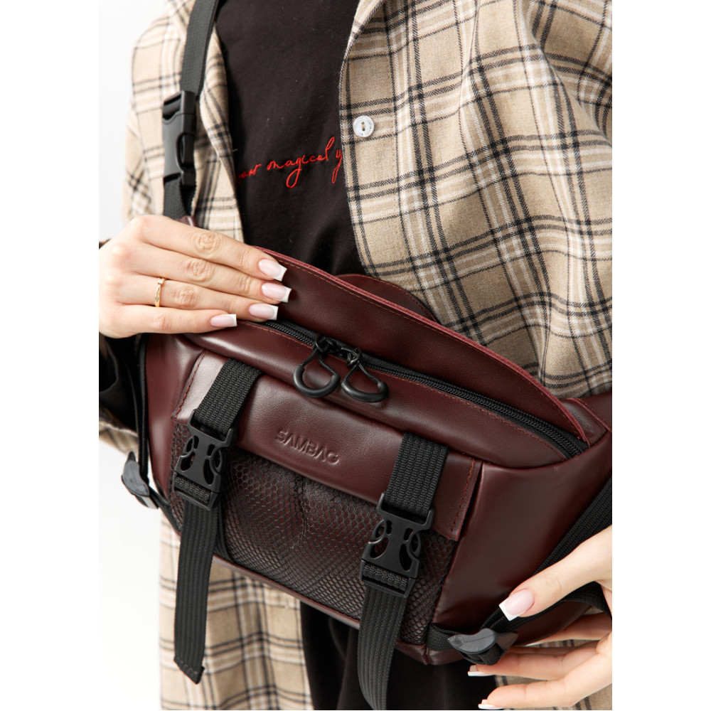 Велика жіноча поясна сумка бананка Sambag DynamicDart марсала 38 × 21 × 7 см (80411120)