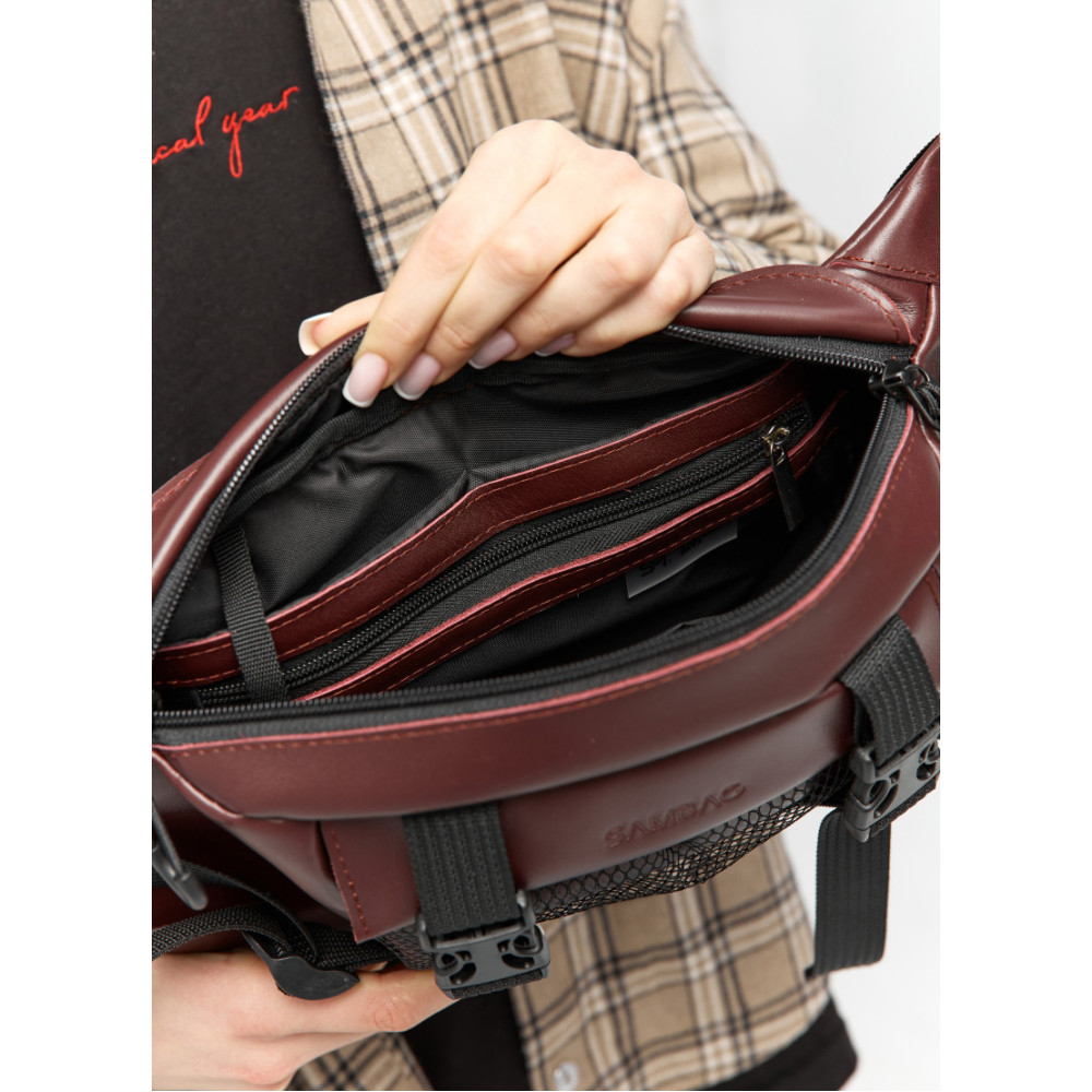 Велика жіноча поясна сумка бананка Sambag DynamicDart марсала 38 × 21 × 7 см (80411120)