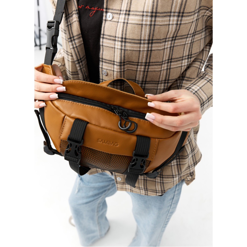 Велика жіноча поясна сумка бананка Sambag DynamicDart руда 38 × 21 × 7 см (80411121)