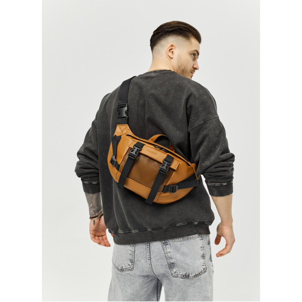 Большая мужская сумка бананка Sambag DynamicDart рыжая 38 × 21 × 7 см (80411121m)