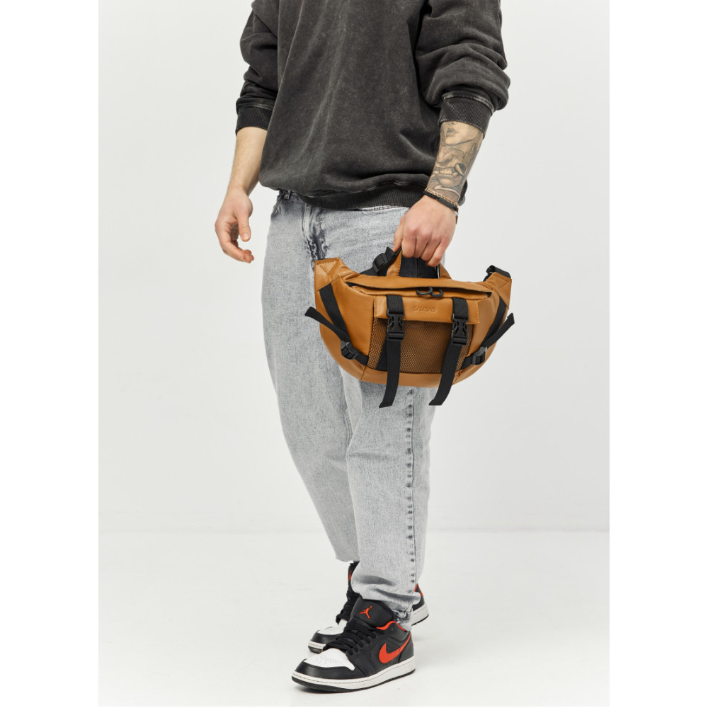 Большая мужская сумка бананка Sambag DynamicDart рыжая 38 × 21 × 7 см (80411121m)
