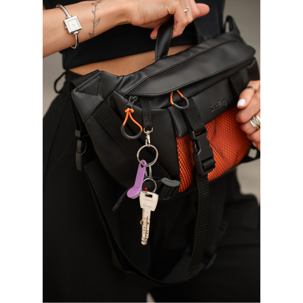 Женская сумка бананка Sambag Dynamicdart черно-оранжевая 38 × 21 × 7 см (80411129)