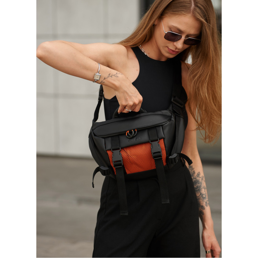 Женская сумка бананка Sambag Dynamicdart черно-оранжевая 38 × 21 × 7 см (80411129)