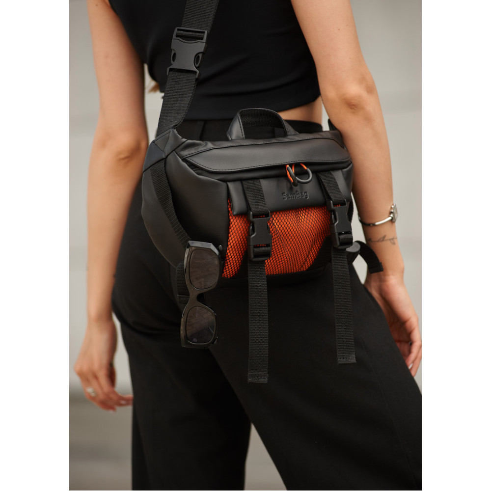 Женская сумка бананка Sambag Dynamicdart черно-оранжевая 38 × 21 × 7 см (80411129)