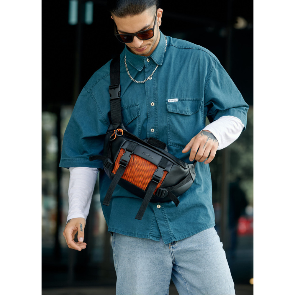 Мужская сумка бананка Sambag Dynamicdart черно-оранжевая 38 × 21 × 7 см (80411129m)