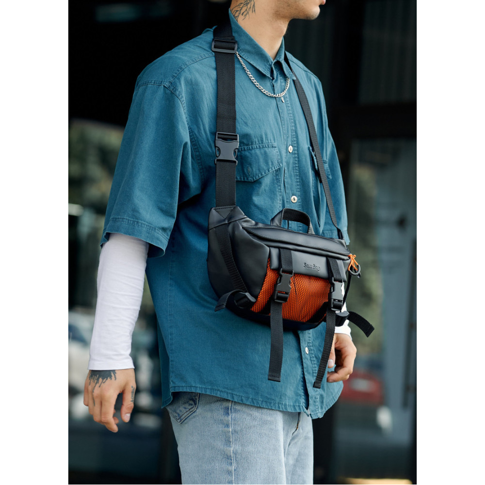 Мужская сумка бананка Sambag Dynamicdart черно-оранжевая 38 × 21 × 7 см (80411129m)