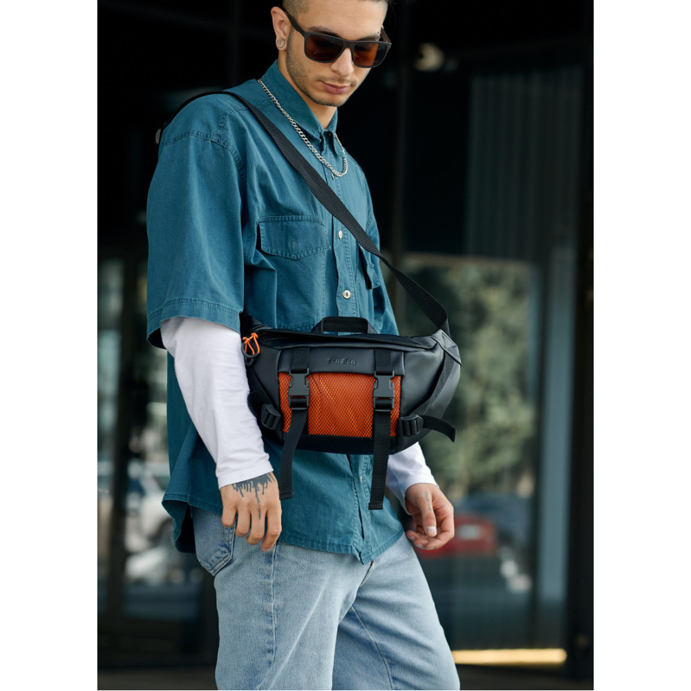 Мужская сумка бананка Sambag Dynamicdart черно-оранжевая 38 × 21 × 7 см (80411129m)