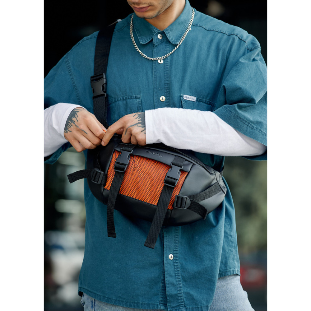 Мужская сумка бананка Sambag Dynamicdart черно-оранжевая 38 × 21 × 7 см (80411129m)