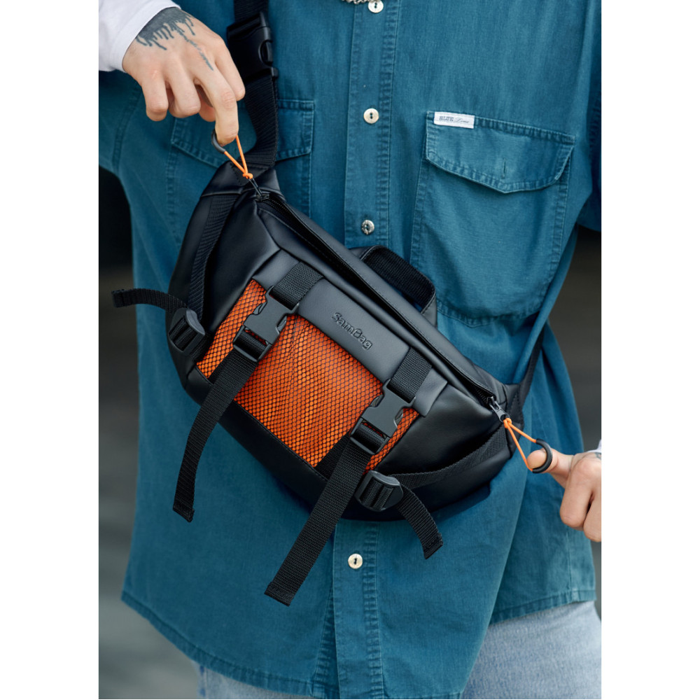 Мужская сумка бананка Sambag Dynamicdart черно-оранжевая 38 × 21 × 7 см (80411129m)