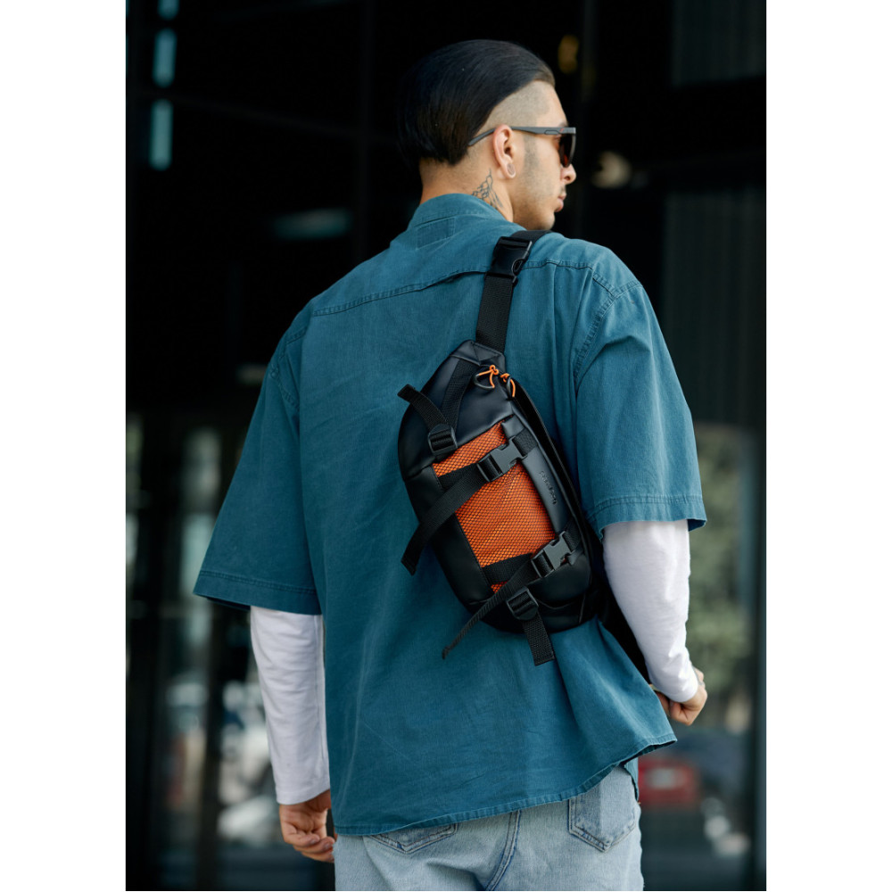 Мужская сумка бананка Sambag Dynamicdart черно-оранжевая 38 × 21 × 7 см (80411129m)