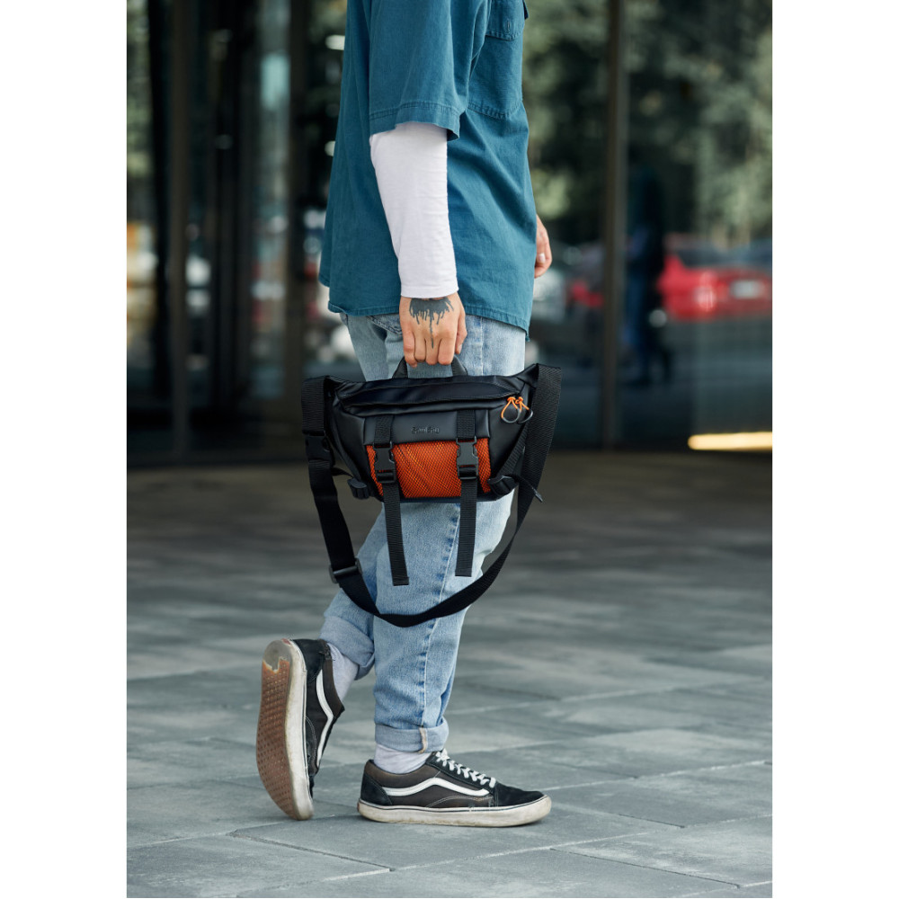 Мужская сумка бананка Sambag Dynamicdart черно-оранжевая 38 × 21 × 7 см (80411129m)
