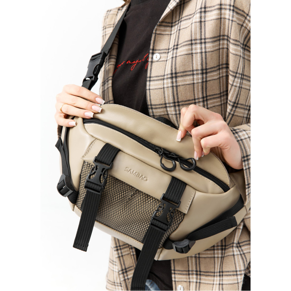 Большая женская поясная сумка бананка Sambag DynamicDart серая 38×21×7 см (80411130)