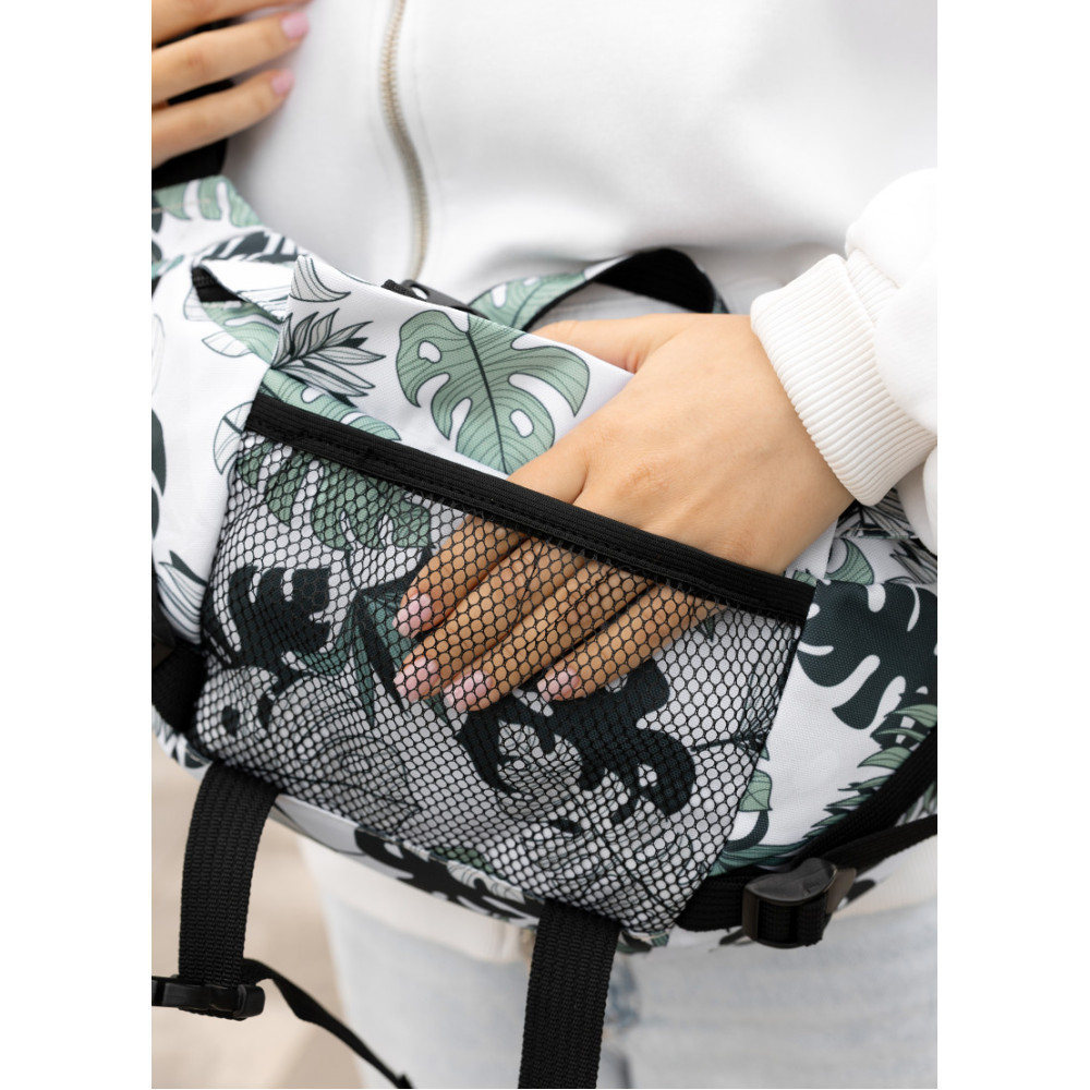 Большая женская поясная сумка бананка Sambag DynamicDart принт "Leaves" 38×21×7 см (80411144)