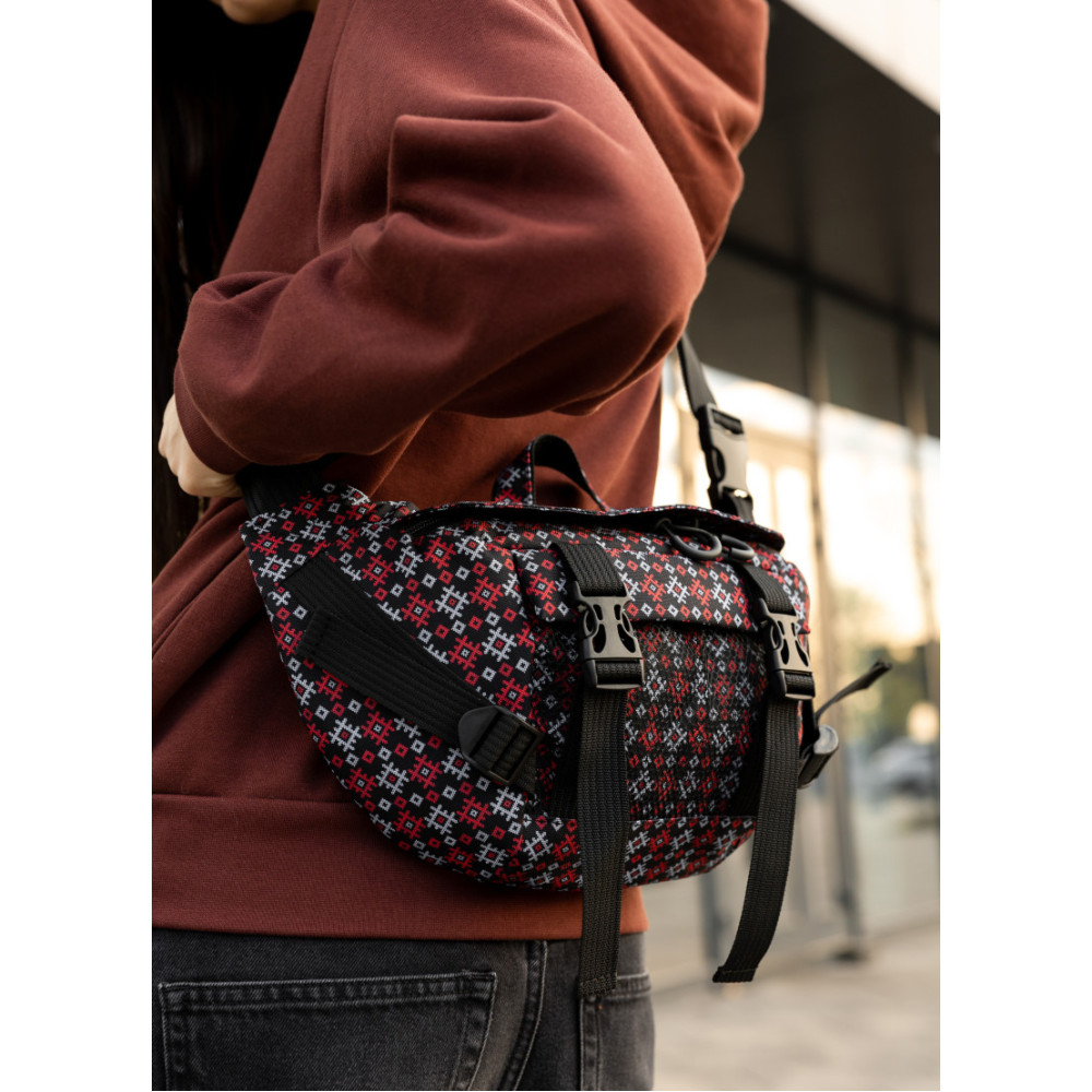 Большая женская поясная сумка бананка Sambag DynamicDart черная 38×21×7 см (80411148)