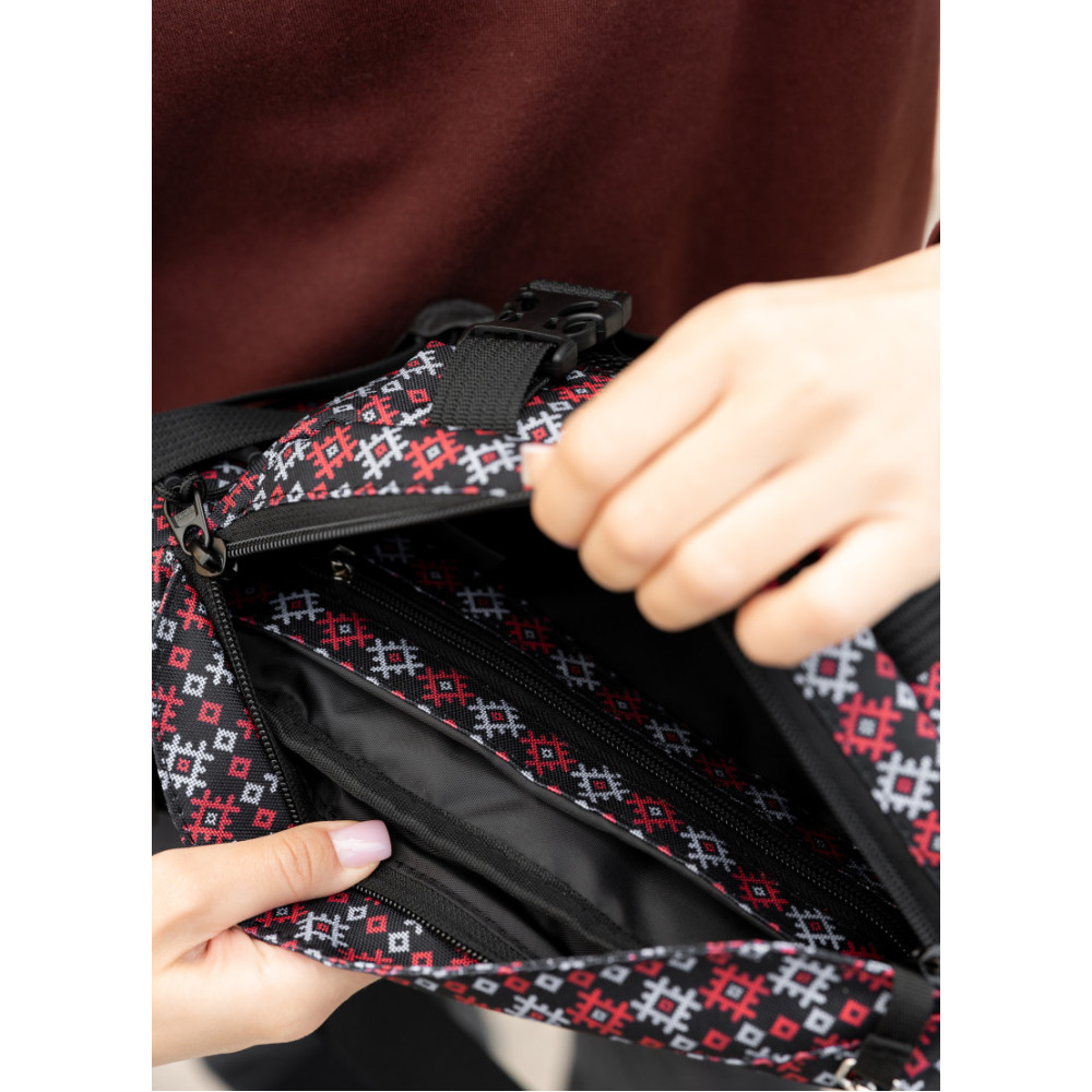 Большая женская поясная сумка бананка Sambag DynamicDart черная 38×21×7 см (80411148)