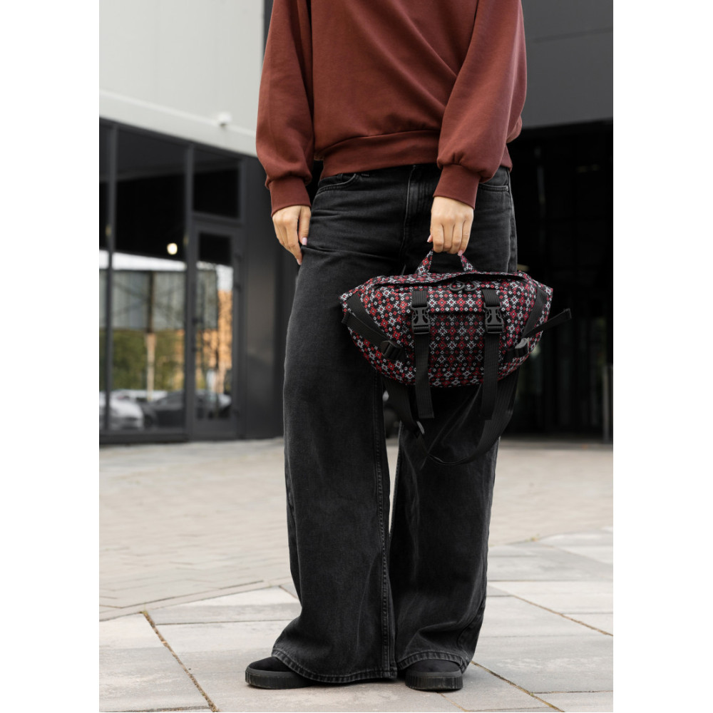 Большая женская поясная сумка бананка Sambag DynamicDart черная 38×21×7 см (80411148)
