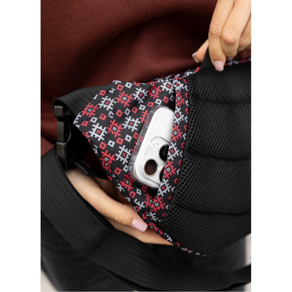Большая женская поясная сумка бананка Sambag DynamicDart черная 38×21×7 см (80411148)