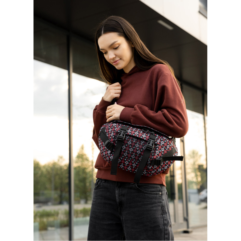 Большая женская поясная сумка бананка Sambag DynamicDart черная 38×21×7 см (80411148)
