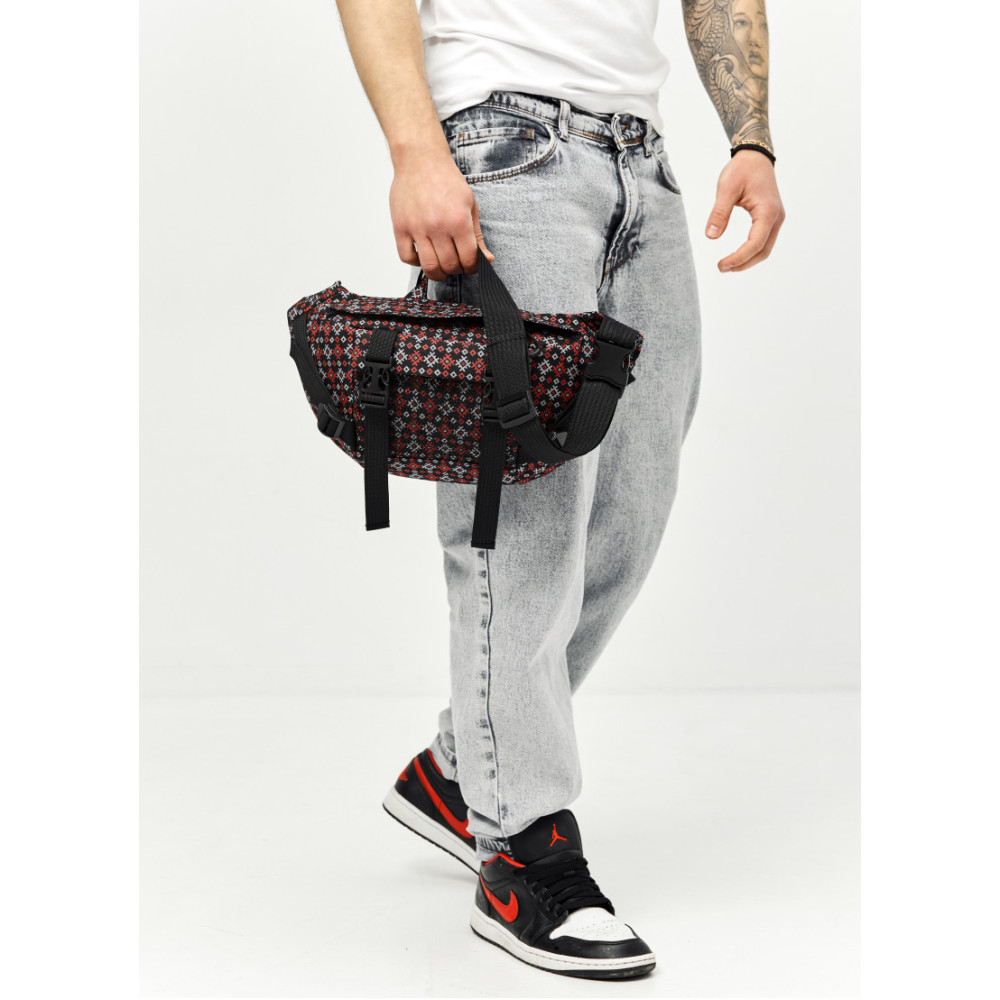 Велика чоловіча сумка бананка Sambag DynamicDart чорна тканева 38 × 21 × 7 см (80411148m)