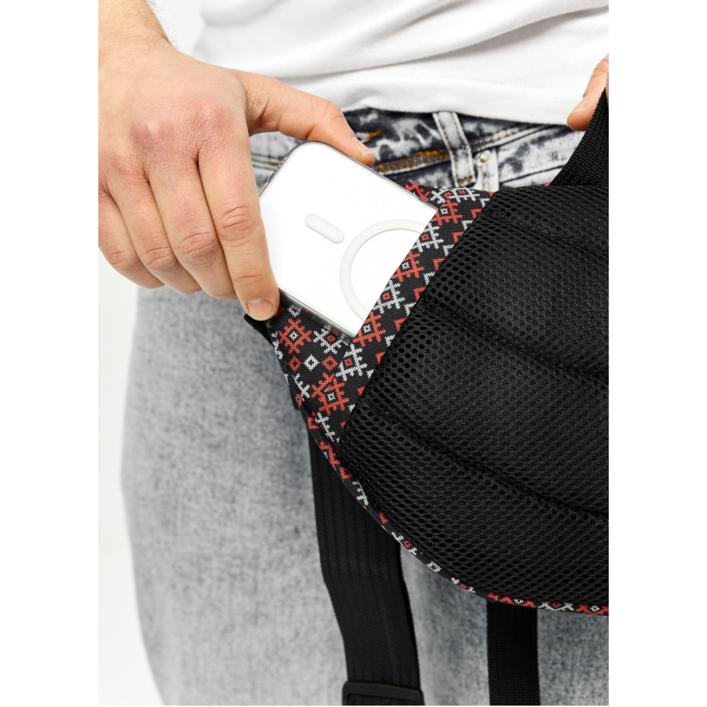 Велика чоловіча сумка бананка Sambag DynamicDart чорна тканева 38 × 21 × 7 см (80411148m)