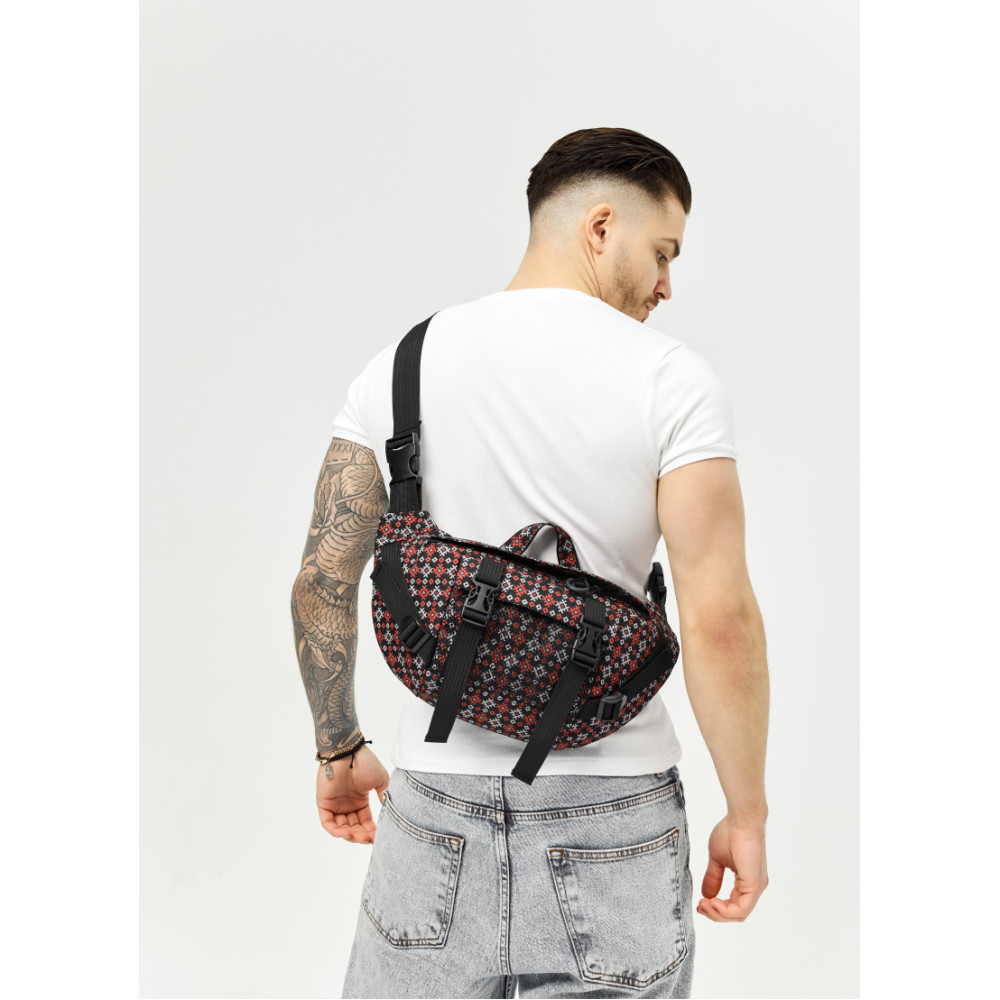 Велика чоловіча сумка бананка Sambag DynamicDart чорна тканева 38 × 21 × 7 см (80411148m)