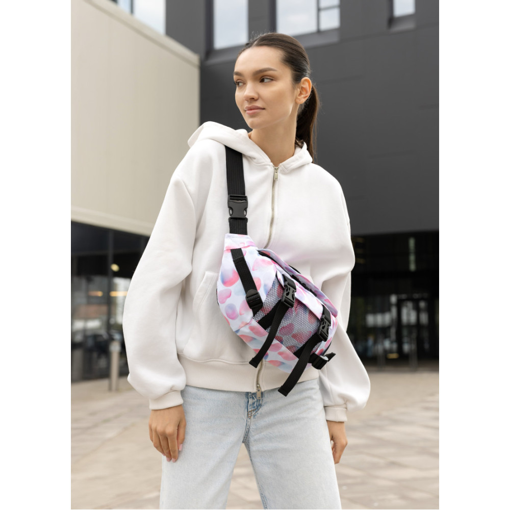 Большая женская поясная сумка бананка Sambag DynamicDart принт "Blush Drop" 38×21×7 см (80411152)