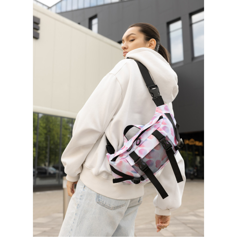 Большая женская поясная сумка бананка Sambag DynamicDart принт "Blush Drop" 38×21×7 см (80411152)
