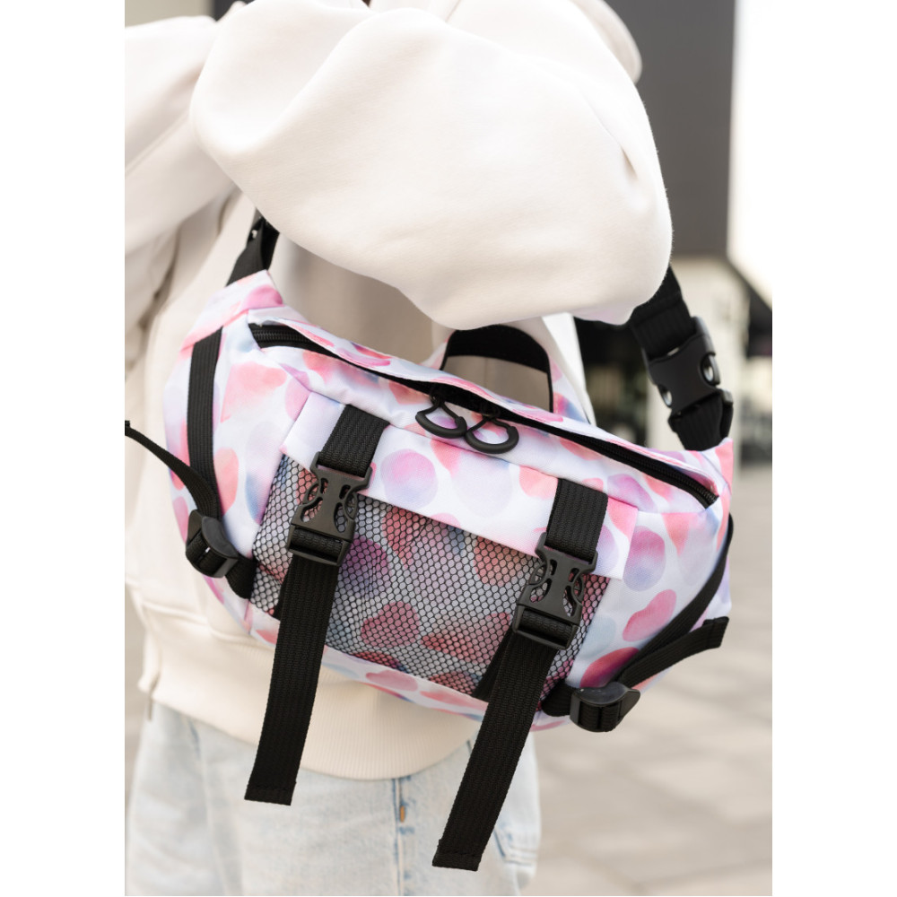 Большая женская поясная сумка бананка Sambag DynamicDart принт "Blush Drop" 38×21×7 см (80411152)