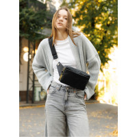 Женская кожаная сумка бананка Sambag Harvi черная 24×16×6 см (88213101)