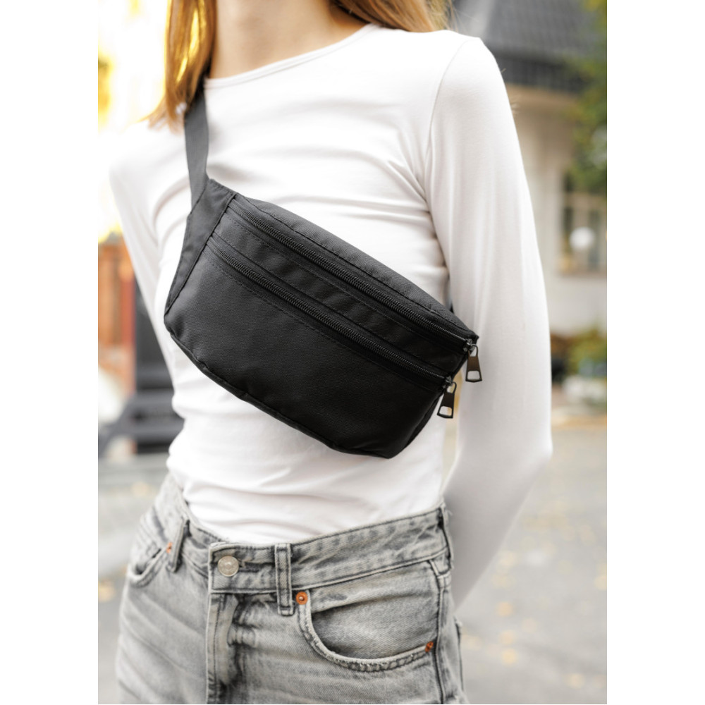 Женская сумка на пояс бананка Sambag Tirso черная тканевая 31×12×5 см (80331065)