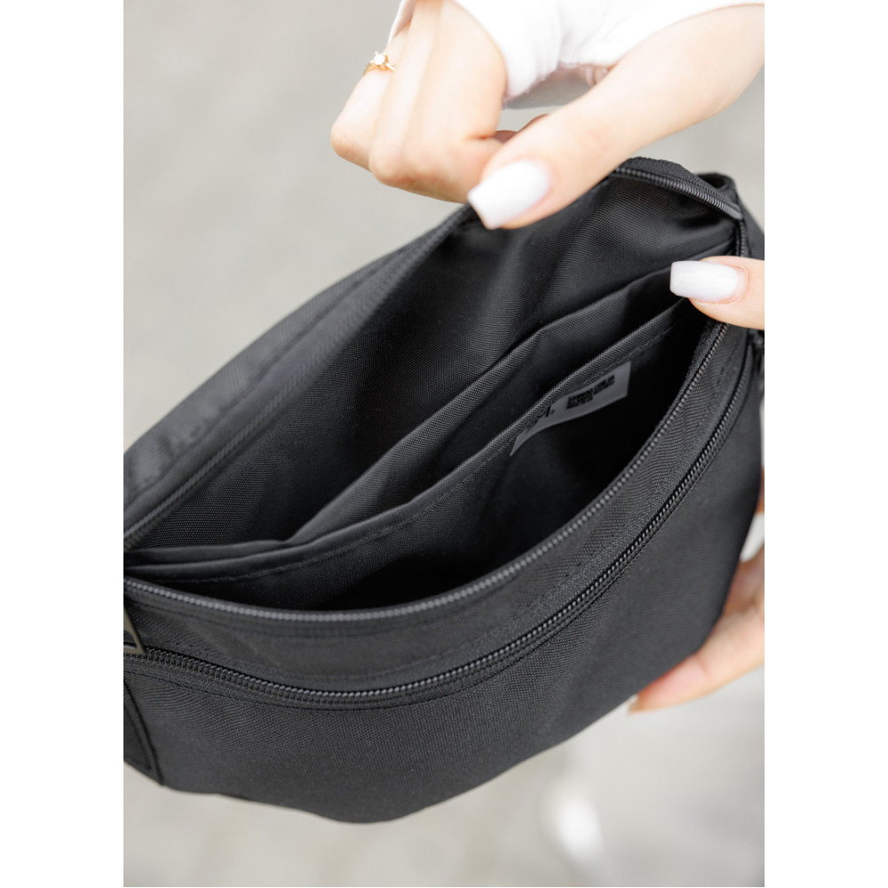 Женская сумка на пояс бананка Sambag Tirso черная тканевая 31×12×5 см (80331065)