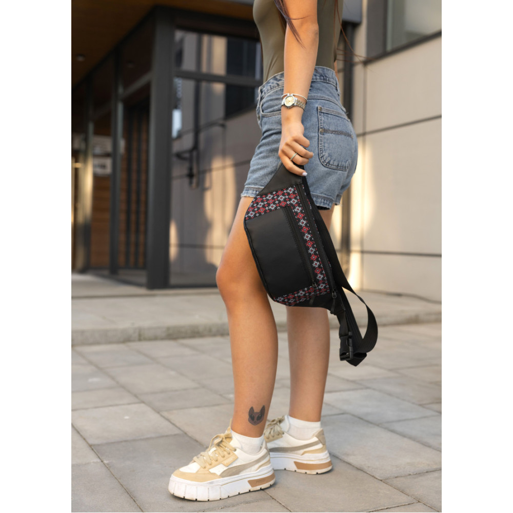 Велика жіноча сумка на пояс бананка Sambag Tirso Max чорна принт 38 × 17 × 6 см (80341148)